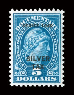 RG53, $5.00 Dark blue, pristine mint single, deep rich color and a sharp impression on fresh paper, uncommonly well centered, o.g., never hinged, very fine.