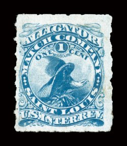 RO8d, Alligator Match Co., 1c Blue, rouletted, watermarked, fresh color, very fine.