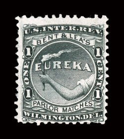 RO29e, Bent & Lea, 1c Black, experimental silk paper, double transfer, with well pronounced doubling throughout U.S. Inter. Rev. and Bent & Leas labels at top, detailed
impression, small thins, fine.