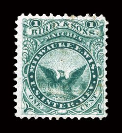 RO121b, Kirby & Sons, 1c Green, silk paper, deep rich color, fresh and fine.