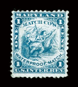 RO131b, Maryland Match Co., 1c blue, silk paper, well centered for this stamp, rich color, fine.