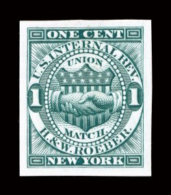 RO160TC1, Roeber, H. & W., 1c Green, trial color die proof on India, deep rich color, large balanced margins, very fine.
