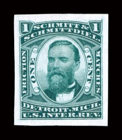 RO166TC1, Schmitt & Schmittdiel, 1c Green, trial color die proof on India, large margins all around, deep color and strong impression, very fine.