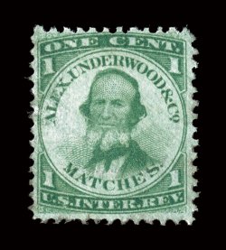RO178a, Alex. Underwood & Co., 1c Green, old paper, bright color, nearly very fine.