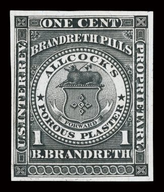 RS34b, B. Brandreth, 1c Black, silk paper, large margins, very small sealed tear which does not detract from its very fine appearance.