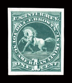 RS36TC1, Dr. C. F. Brown, 1c Green, trial color die proof on India, large margins, rich color, very fine.
