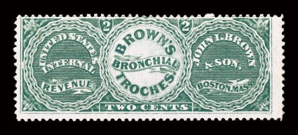 RS40c, Brown, John I. & Son, 2c Green, pink paper, bright color and a well pronounced deep pink paper, fine.