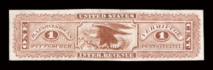 RS84a, Fahnestock, B. A., 1c Lake, imperforate, large margins, bright color, very fine.