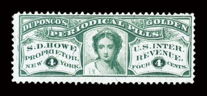 RS136b, Howe, S. D., 4c Green, silk paper, bright color, nearly very fine.