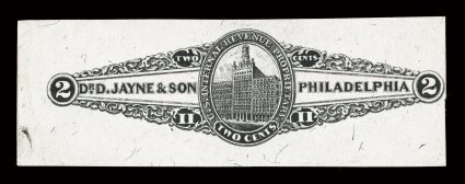 RS145b, Jayne, D. & Son, 2c Black, silk paper, imperforate, a highly desirable example of this rare stamp, wonderfully fresh, ample to mostly large margins, otherwise very
fine.