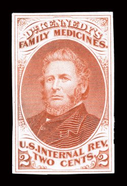RS155TC1, Dr. Kennedy, 2c Red, trial color die proof on India, full even margins, attractive color, very fine.