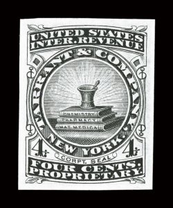 RS241TC1, Tarrant & Co., 4c Black, trial color die proof on India, large margins, fresh color, very fine.