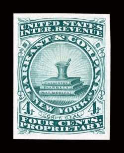 RS241TC1, Tarrant & Co., 4c Green, trial color die proof on India, large even margins, bright color, very fine.