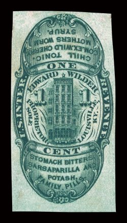 RS265d, Wilder, Edward, 1c Green, watermarked, imperforate, impressive appearance with large margins, fresh with excellent color and impression, faint corner crease, otherwise
very fine.