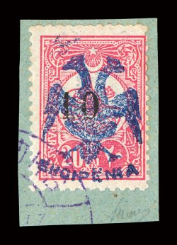 19, 1913 10pa on 20pa Carmine rose, tied to piece by violet c.d.s. postmark, bright and fresh, fine signed several times.