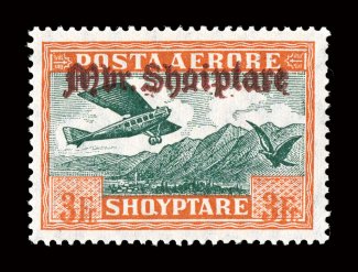 C22-28, 1929 5q-3Fr Air post overprints cplt., exceptionally fresh, o.g., lightly hinged, very fine an elusive air post set each stamp signed H. Bloch (Michel 210-216
Ç1,800).