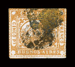 5, 1858 5P Orange, a desirable used example of this rare stamp, with full frame lines nearly all around, attractive color, very fine for this 1971 BPA
certificate.