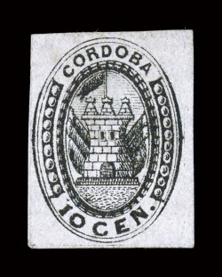 2, 1858 10c Black, position 10, unused, large margins all around, crisp color and impression, a few tiny stains removed, very fine appearance a highly collectable example of a
stamp that is rarely offered genuine in any condition clear 1955 RP