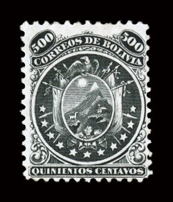 19, 1869 500c Black, a rarely seen mint example, deep color and impression, full original gum (especially rare thus), trivial h.r., fine 1991 PF certificate.