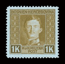 141, 1918 1K Olive green on greenish, perforated 12 12, excellent centering, wonderfully fresh, o.g., lightly hinged, very fine a lovely example of the rare and key stamp 1991
PF certificate ex-Gilbert (Michel XIV Ç2,500).