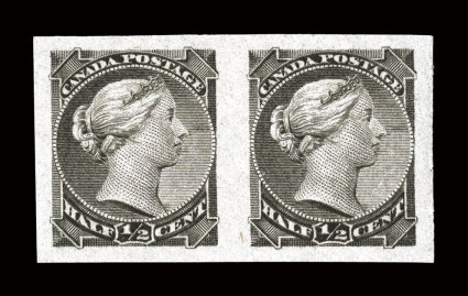 34a, 1882 12c Black, imperforate, horizontal pair, large margins all around, rich color, o.g., left stamp lightly hinged, right stamp never hinged, extremely fine (Unitrade
C$750.00).