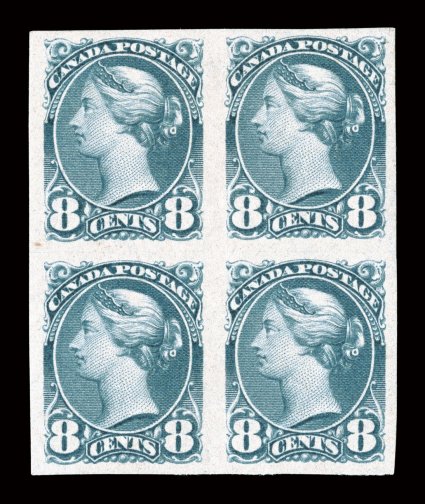 44d, 1895 8c Blue gray, imperforate, block of four, large margins all around, strong color, full o.g. that is just very slightly disturbed, extremely fine 1995 Greene
Foundation certificate ex-Chapin, King (Unitrade C$2,000.00+).