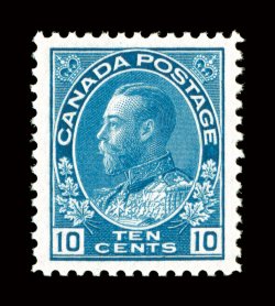 117, 1922 10c Blue, wet printing, gem mint single that is impeccably well centered amid extravagantly wide margins, gorgeous bright color and a vibrant impression on
immaculate white paper, flawless o.g., n.h., extremely fine a superb Ten Cent