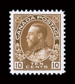 118, 1925 10c Bister brown, dry printing, remarkably well centered within large margins with rich bright color, o.g., n.h., extremely fine (Unitrade
C$180.00).
