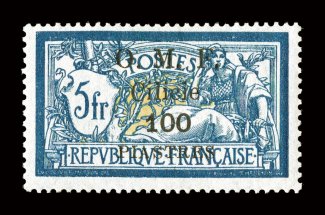 109, 1920 100pi on 5Fr Dark blue and buff, deep rich color on fresh white paper, o.g., very fine 1999 APS certificate (Yvert 88 Ç850).