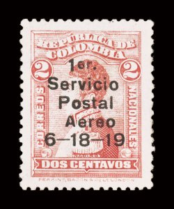 C1, 1919 10c Rose air post, another rare mint example, this with full original gum, well centered, there is some faint toning causing the color to be slightly faded, very fine
centering signed Kessler.