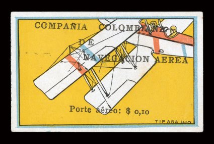 C4, 1920 10c Tilted plane air post, without gum as issued, four large margins, brilliantly fresh color on clean white paper, just the faintest suggestion of a crease at right,
still choice very fine an impressive example of this rarity.