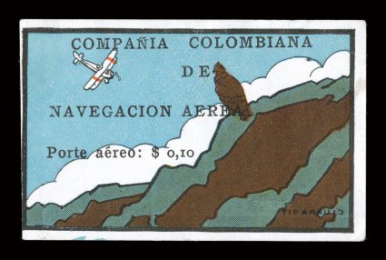 C8, 1920 10c Condor on cliff air post, without gum as issued, another rare example, with three large margins, bright fresh colors, two small thin spots, fine
appearance.