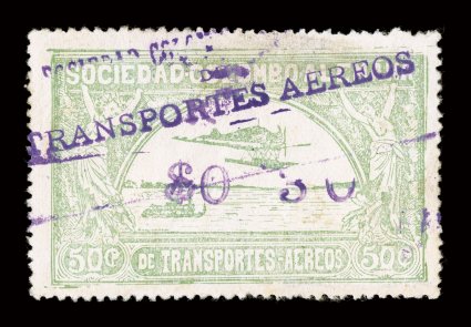 C23, 1921 $0 30 Surcharge on 50c Pale green, used, well centered, fresh color, violet handstamp cancel, very fine and quite scarce signed A. Brun and accompanied by a 1993
Rendon certificate.