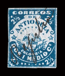 24a, 1878 2 12c Blue on pelure paper, full margins all around, rich color in an especially deep shade, ms. Rejistro cancel, very fine a particularly elusive variety that is
seldom offered 1996 Rendon certificate.