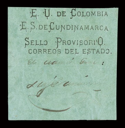 16 var., 1883 2R Black on green, similar to the listed stamp except the Vale Dos Reales line is not printed, without gum as always, full to large margins all around, some
paper remnants adhering to the back, very fine the status of this stamp