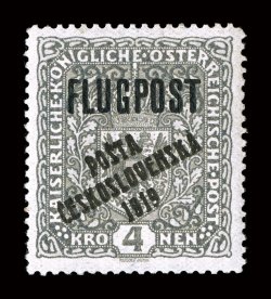 B37-39, 1919 1.50K on 2K to 4K Air Posts with PostaCeskoslovenska1919 overprints cplt., an uncharacteristically fresh and choice set of these scarce stamps, bright rich
colors, nicely centered, o.g., lightly hinged, very fine each signed Gi