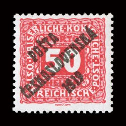 B54, 1919 50h Rose red with PostaCeskoslovenska1919 overprint, wonderfully bright and fresh, o.g., lightly hinged, very fine only 575 printed signed Mikulski (Michel 88
Ç400).