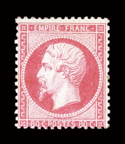 28, 1862 80c Rose on pinkish, fresh mint single, bright color, quite well centered for this issue, o.g., lightly hinged, very fine signed A. Brun (Yvert 24
Ç1,500).