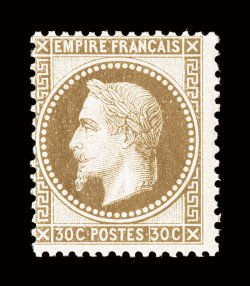 34 var., 1867 30c Pale brown, remarkably fresh example of this scarcer shade with excellent clear brown color, pristine o.g., never hinged, nearly very fine for this difficult
series 2003 Behr certificate (Yvert 30a for hinged Ç975).