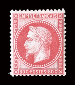 36, 1868 80c Rose on pinkish, fresh mint single with brilliant color and sharp impression on bright paper, well centered, full o.g., lightly hinged, very fine and choice
signed Roumet (Yvert 32 Ç1,300).