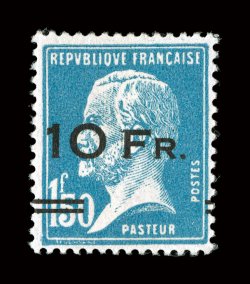C3-4, 1928 10Fr on 90c and 10Fr on 1.50Fr Ile de France air post cpt., nicely centered, rich bright colors, o.g., lightly hinged, 1.50Fr with tiny thin speck, otherwise a very
fine set of these rare air posts each signed Sanabria (Yvert A3-4