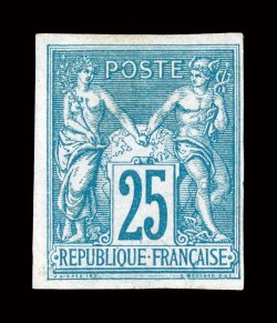 35a, 1878 25c Blue on bluish, a lovely unused example of this rare stamp, beautiful color in this distinctive shade, strong impression on bright paper, very fine signed H.
Bloch and accompanied by his 1976 Friedl certificate (Yvert 35 Ç5,000)