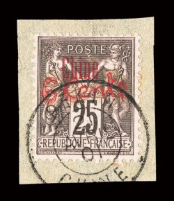 14-17, 1901 2c-16c Surcharges on 25c cplt., each tied to piece by clear Pekin21 Avril 01Chine first day postmarks, very fine an attractive well-matched set key 6c accompanied
by a 1992 PF certificate (Yvert 19-22 Ç1,300).