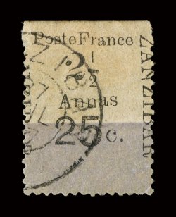 35, 1897 2 12a & 25c Black on lavender, Yvert type I, used as are all of the few known examples, strong impression, light c.d.s., fine a very rare stamp which is seldom
offered at auction signed A. Brun and accompanied by a 2005 Calves certif