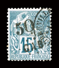 4, 1886 50 Surcharge on 15c Blue, used example of this very scarce surcharge, with light c.d.s postmark, strong fresh color, fine signed H. Bloch (Yvert 4
Ç2,200).