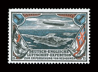 Sieger I-II, 1913 2pf and 1M Unissued New Guinea expedition zeppelins cplt, fresh colors, o.g., the 2pf is lightly hinged and with short perfs. at top, however the 1M is
pristine never hinged and very fine.