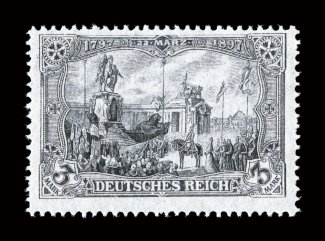 102, 1920 3M Black violet, watermark circles, exceptionally fresh, with bright color, full clean o.g., lightly hinged, very fine a handsome example of this scarce stamp 1996
Oechsner certificate (Michel 96W Ç2,500).