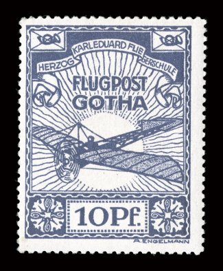 Michel 5, 1912 10pf Gotha-Erfurt semi-official air post, fresh mint single, o.g., lightly hinged, very fine.