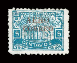 C3, 1925 5c Light blue, with red Aero Correo overprint, bright color, unused, without gum as are all known examples, corner crease at bottom right, otherwise fine except for
the 25c on 10c Surcharge, this is the rarest stamp of Honduras, wi