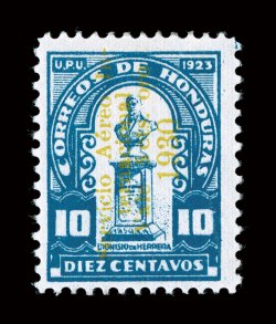 C21, 1930 5c on 10c Blue, yellow overprint, exceptionally fresh, o.g., lightly hinged, very fine a rare air post stamp, with only 50 printed signed Kessler and accompanied by
a 1986 APS certificate.